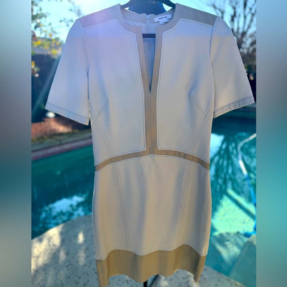 Helmut Lang Ecru Bandage and Leather Trim Midi Dress Size 4